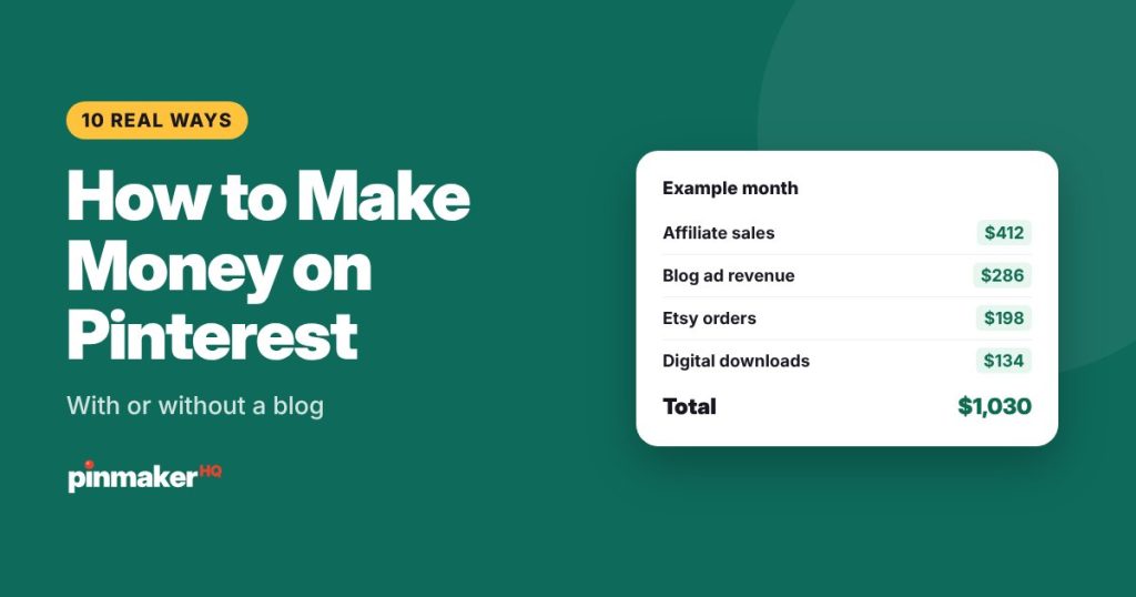 Guide cover: How to make money on Pinterest, 10 real ways, with an example income breakdown
