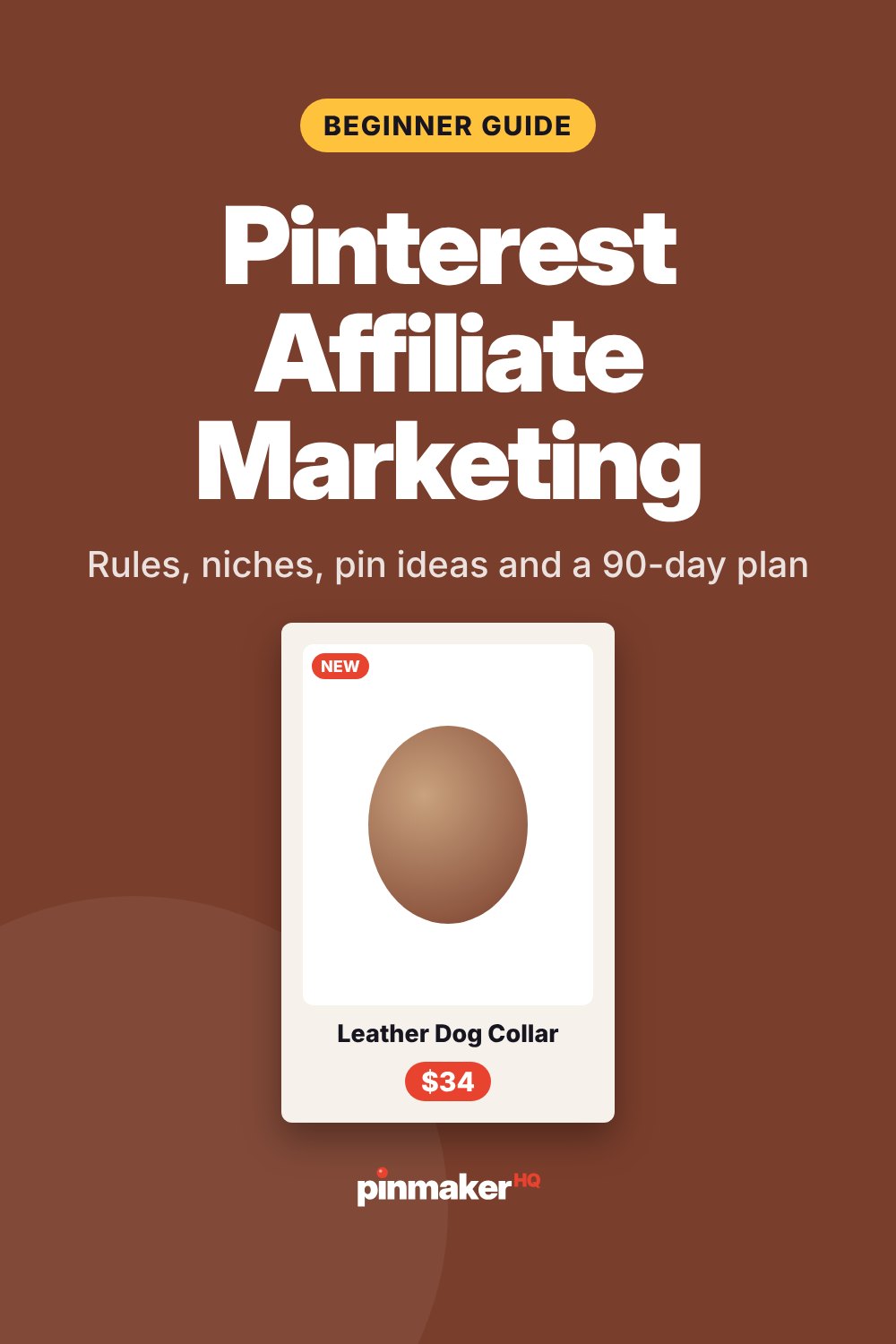 Pin: Pinterest affiliate marketing beginner guide, with an example product pin showing a price