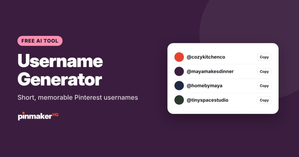 Username Generator: Short, memorable Pinterest usernames